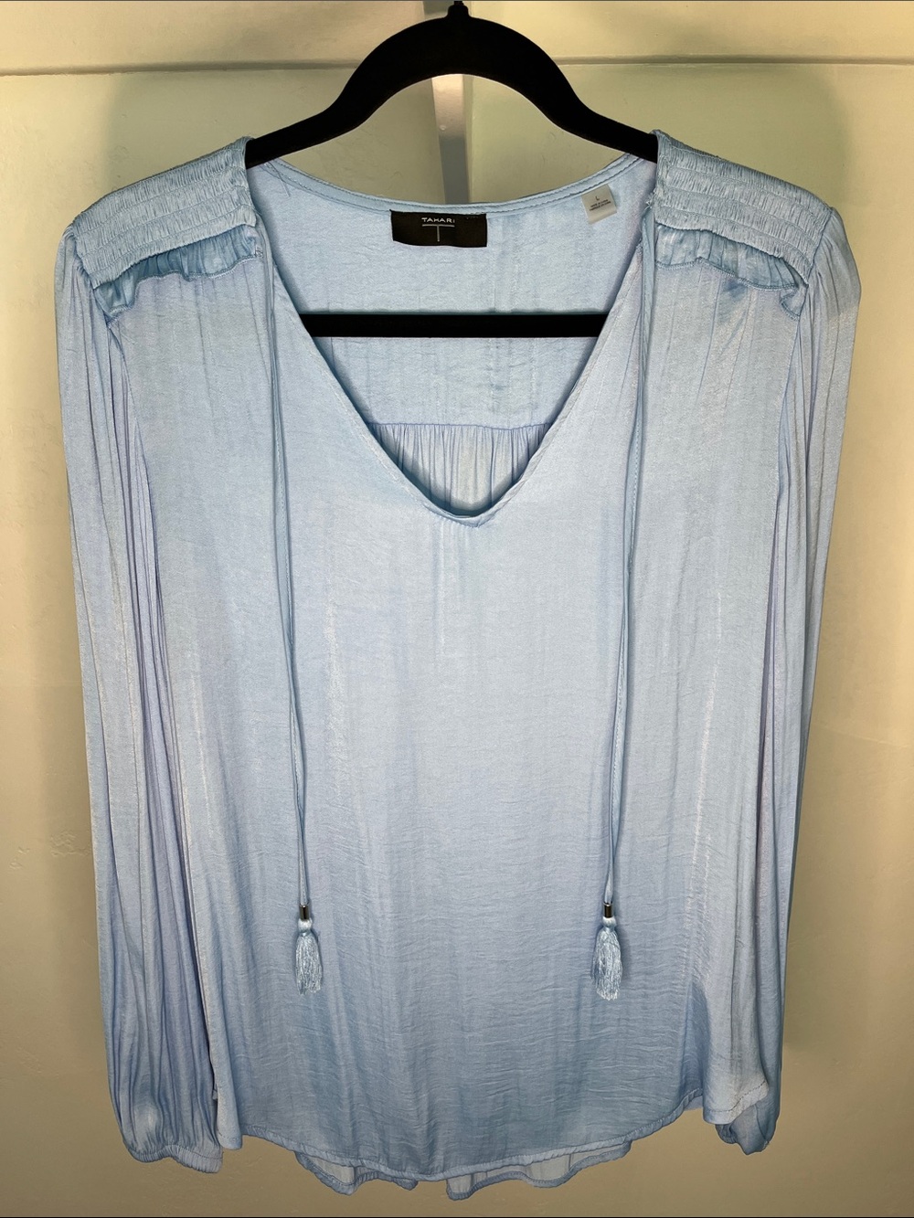 Tahari Powder Blue Gathered Yoke Blouse